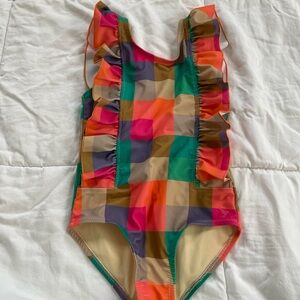 Pink Chicken Girls Pink and Green One Piece Swimsuit with Ruffles